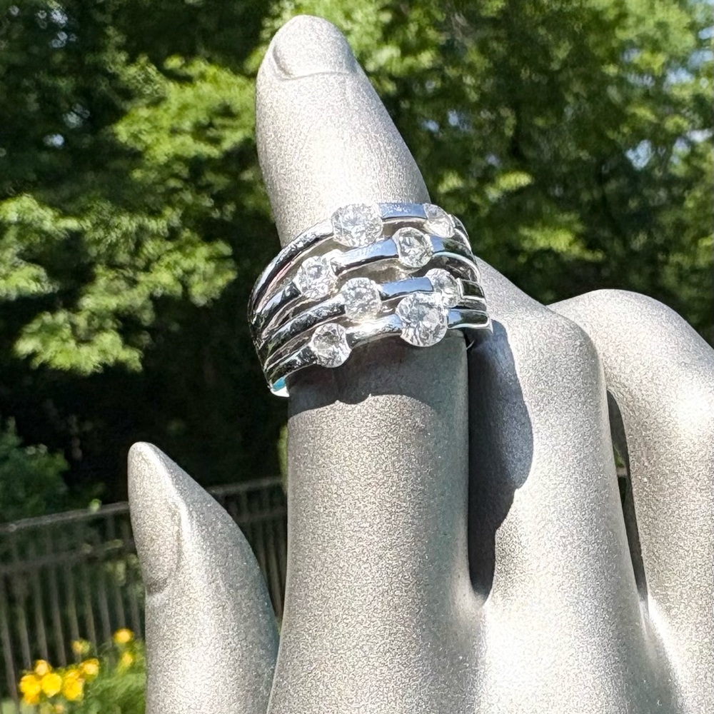 Elegant Silver Tone Multi-Band Stack Ring - image 5